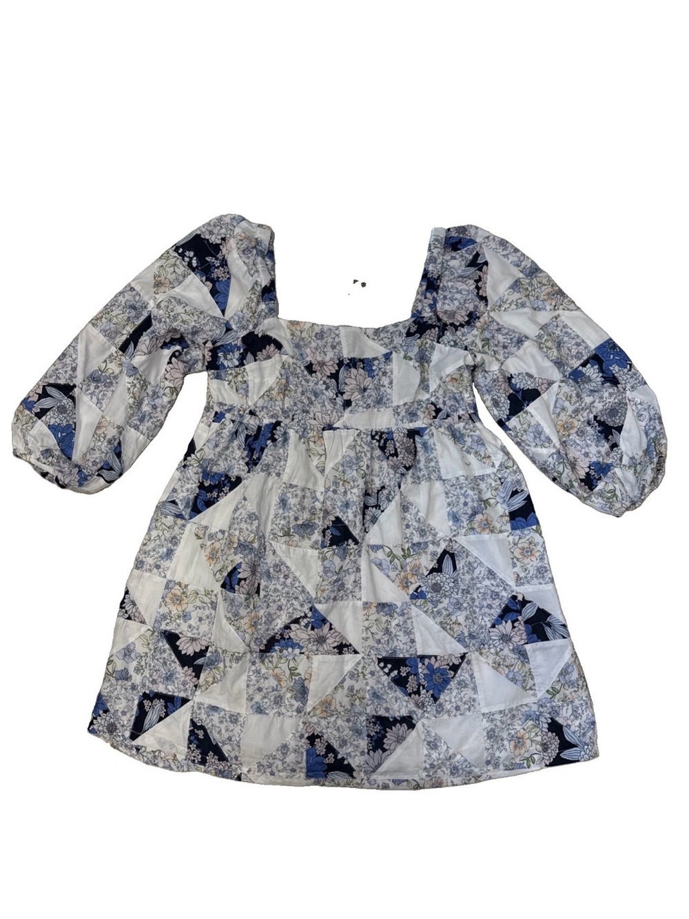 JCREW Patchwork Dress Blue White 100% Cotton Lined Cottagecore XL NWT